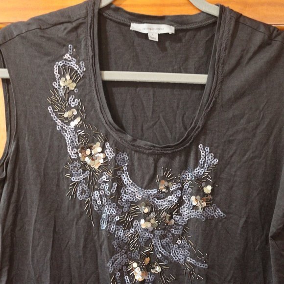 Classiques Entier Black Silk Sequin Beaded V neck Top LG - Picture 2 of 10